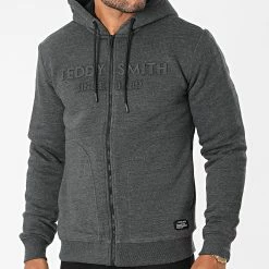 Sortie 🤩 Sweat Capuche Zippé Nail Gris Anthracite Chiné de Teddy Smith 🧨