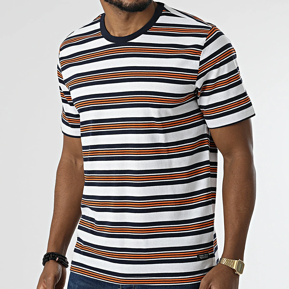 Vente flash 🧨 Tee 👕 Shirt A Rayures Eton Blanc Bleu Marine Orange de Teddy Smith 🔔 3 Vente flash 🧨 Tee 👕 Shirt A Rayures Eton Blanc Bleu Marine Orange de Teddy Smith 🔔