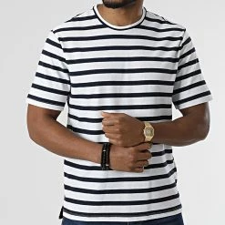 Grosses soldes 🧨 Tee 👚 Shirt A Rayures Eton Blanc Bleu Marine de Teddy Smith 💯