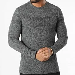 Meilleure affaire 💯 Tee 👕 Shirt Manches Longues Javen Gris Anthracite Chiné de Teddy Smith 🔔