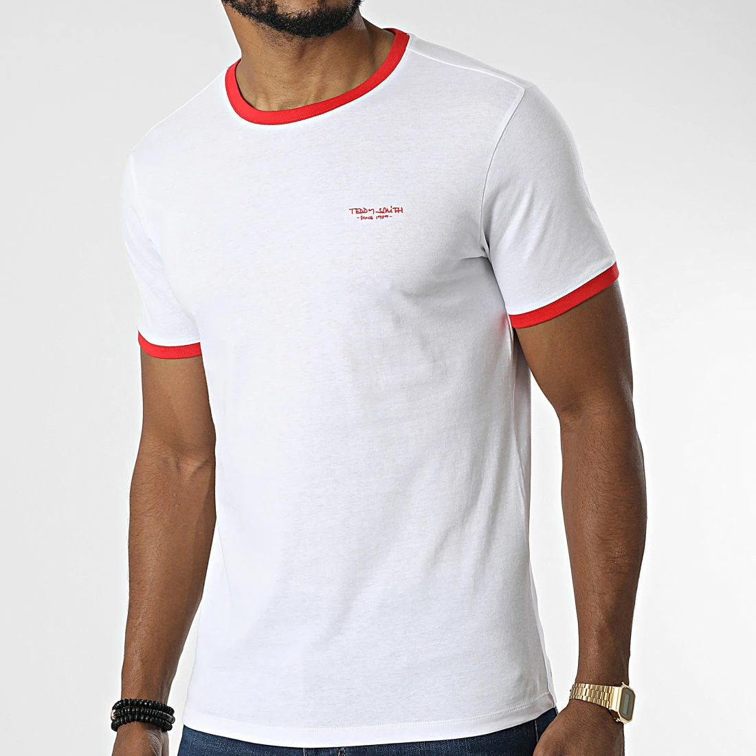 Le moins cher 👍 Tee 👚 Shirt The Tee Blanc Rouge de Teddy Smith 🎁 3 Le moins cher 👍 Tee 👚 Shirt The Tee Blanc Rouge de Teddy Smith 🎁