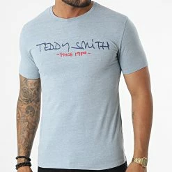 Remise ✔️ Tee 👕 Shirt Ticlass Basic Bleu Clair Chiné de Teddy Smith 😀